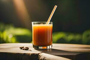 un' bicchiere di arancia succo con un' cannuccia. ai-generato foto