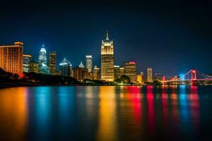 il Chicago orizzonte a notte. ai-generato foto