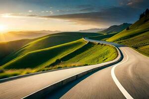 un' avvolgimento strada nel il montagne. ai-generato foto