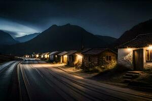 un' lungo esposizione fotografia di un' strada a notte. ai-generato foto