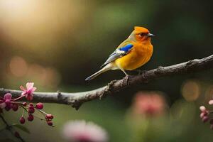 foto sfondo uccello, il sole, molla, fiori, il uccello, il uccello, il uccello. ai-generato