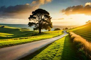 il strada per il tramonto. ai-generato foto