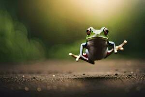 un' rana è salto nel il aria. ai-generato foto