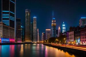 il Chicago orizzonte a notte. ai-generato foto