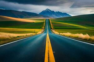 il strada per il montagne. ai-generato foto