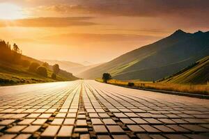 un' strada con un' tramonto nel il sfondo. ai-generato foto