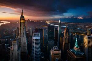 il città orizzonte a tramonto nel nuovo york. ai-generato foto