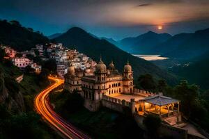 il tramonto al di sopra di il città di udaipur, India. ai-generato foto