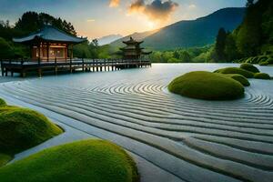 il giapponese giardino a il kyoto giapponese giardino. ai-generato foto