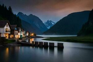 foto sfondo il cielo, montagne, acqua, il montagne, il lago, il montagne, il. ai-generato