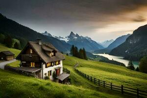 il Casa nel il montagne. ai-generato foto