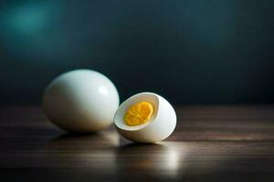 un uovo e un' metà di un uovo. ai-generato foto