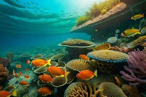 un subacqueo scena con corallo e pesce. ai-generato foto