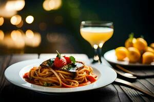 spaghetti con pomodoro e basilico. ai-generato foto