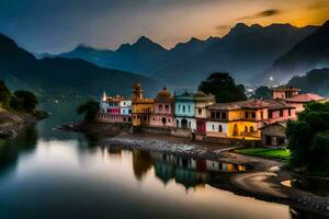 il bellissimo villaggio di Rishikesh, India. ai-generato foto