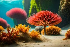 un subacqueo scena con corallo e mare anemoni. ai-generato foto
