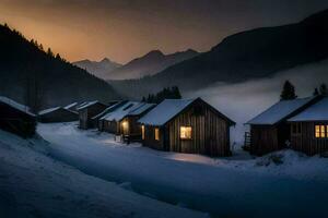 foto sfondo il cielo, montagne, nebbia, il villaggio, il montagne, il villaggio, il. ai-generato