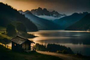 il cabina nel il montagne. ai-generato foto