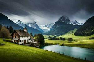 il Casa nel il montagne. ai-generato foto