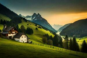 il Casa nel il montagne. ai-generato foto