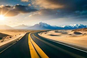 il strada per il montagne. ai-generato foto