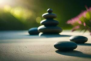 zen pietre su il spiaggia. ai-generato foto