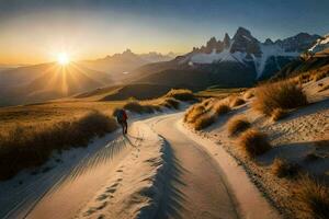 il sole sorge al di sopra di il montagne nel patagonia. ai-generato foto