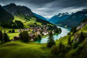 il villaggio di persona è collocato nel il svizzero Alpi. ai-generato foto
