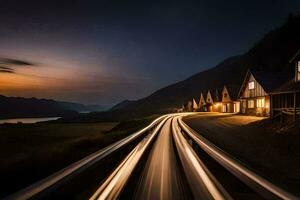 un' lungo esposizione fotografia di un' strada a notte. ai-generato foto