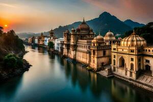 il tramonto al di sopra di udaipur, Rajasthan, India. ai-generato foto