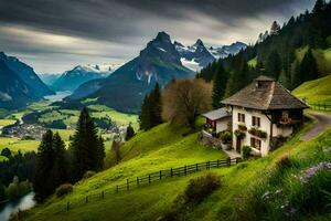 il Casa nel il montagne. ai-generato foto