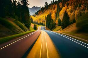 un' sfocato Immagine di un' strada nel il montagne. ai-generato foto