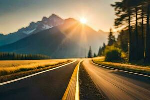 un' strada con montagne nel il sfondo. ai-generato foto