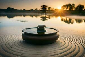 il zen giardino a il Cinese giardino nel Londra. ai-generato foto