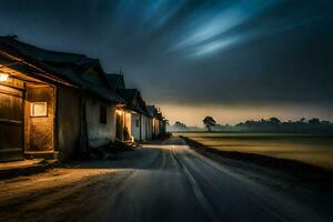 foto sfondo il cielo, notte, il campagna, il villaggio, il Casa, il strada,. ai-generato