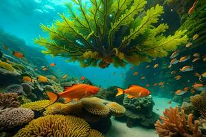 un' corallo scogliera con pesce e alghe. ai-generato foto