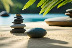 zen pietre su il spiaggia. ai-generato foto