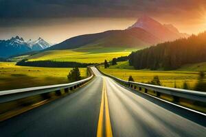 un' strada con montagne nel il sfondo. ai-generato foto