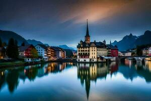 il cittadina di Hallstatt, Svizzera. ai-generato foto