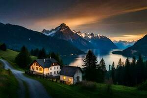 il Casa nel il montagne. ai-generato foto