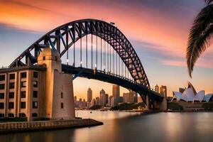 sydney porto ponte a tramonto. ai-generato foto