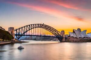 il sydney musica lirica Casa e il ponte a tramonto. ai-generato foto