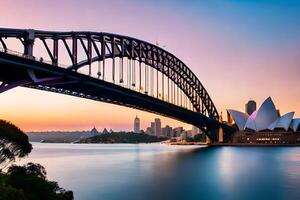 il sydney musica lirica Casa e ponte a tramonto. ai-generato foto