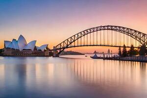 il sydney musica lirica Casa e ponte a tramonto. ai-generato foto