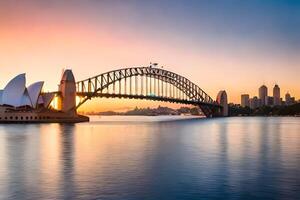 sydney musica lirica Casa e sydney ponte a tramonto. ai-generato foto