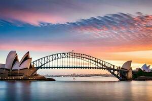 il sydney musica lirica Casa e ponte a tramonto. ai-generato foto