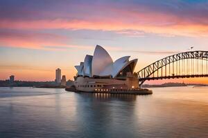 il sydney musica lirica Casa e ponte a tramonto. ai-generato foto