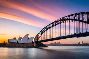 il sydney musica lirica Casa e ponte a tramonto. ai-generato foto