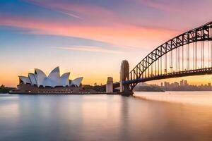 il sydney musica lirica Casa e ponte a tramonto. ai-generato foto