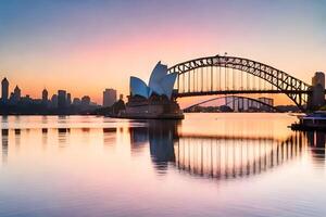 sydney porto ponte e musica lirica Casa a tramonto. ai-generato foto